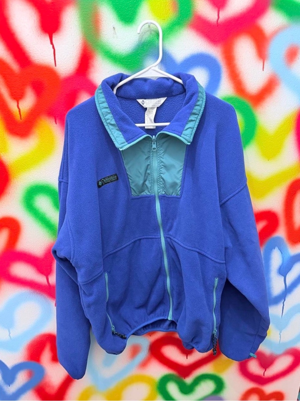 Rare 90s Columbia Blue Fleece Jacket with Teal Trim